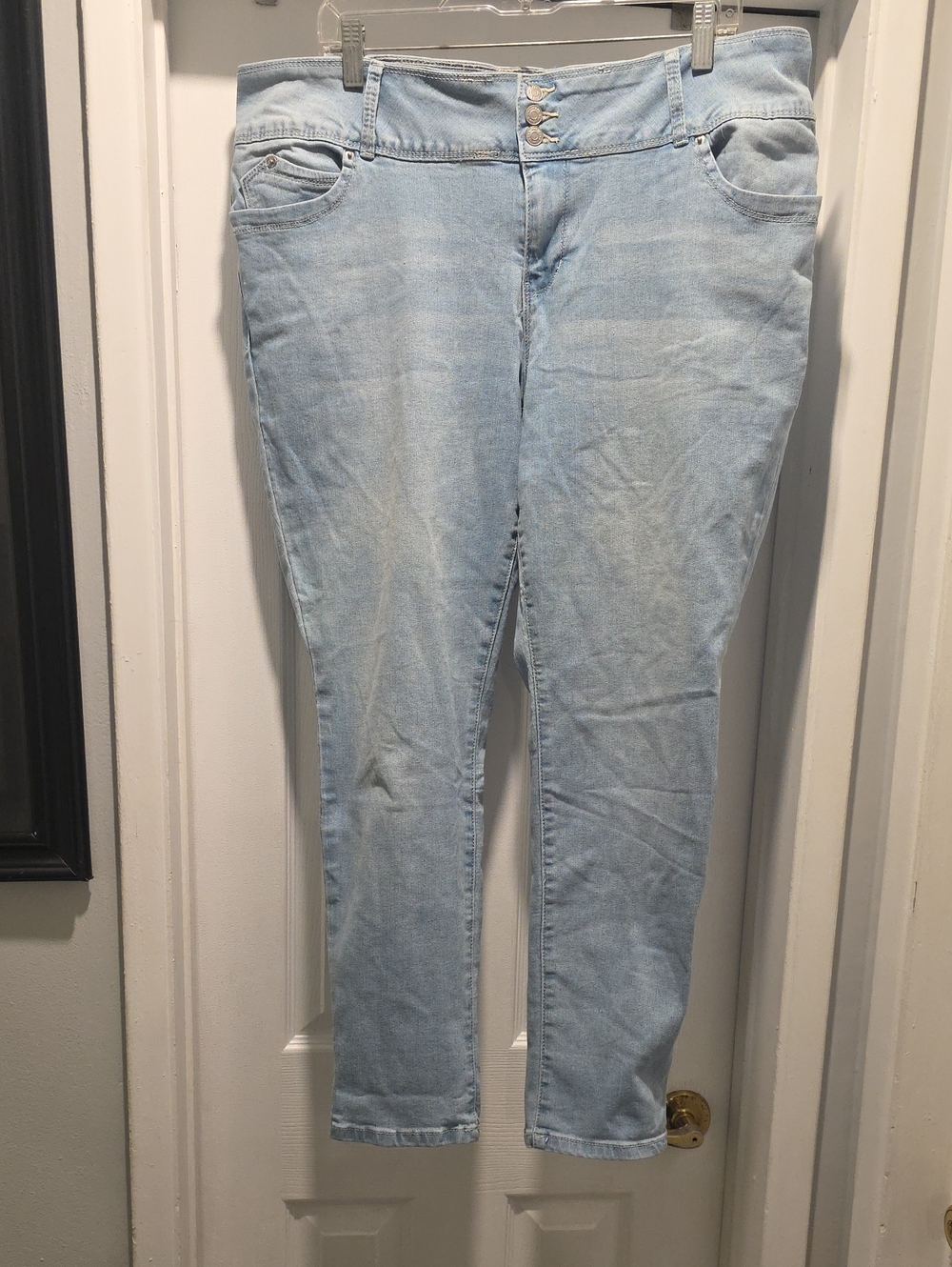 YMI Light Blue Skinny Jeans - Triple Button Front